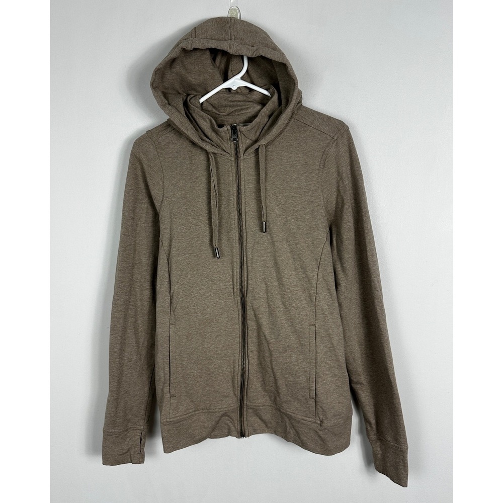 Pact Long Sleeve Full Zip Hooded Jacket Womens Sz Large Tan Brown Organic Cotton